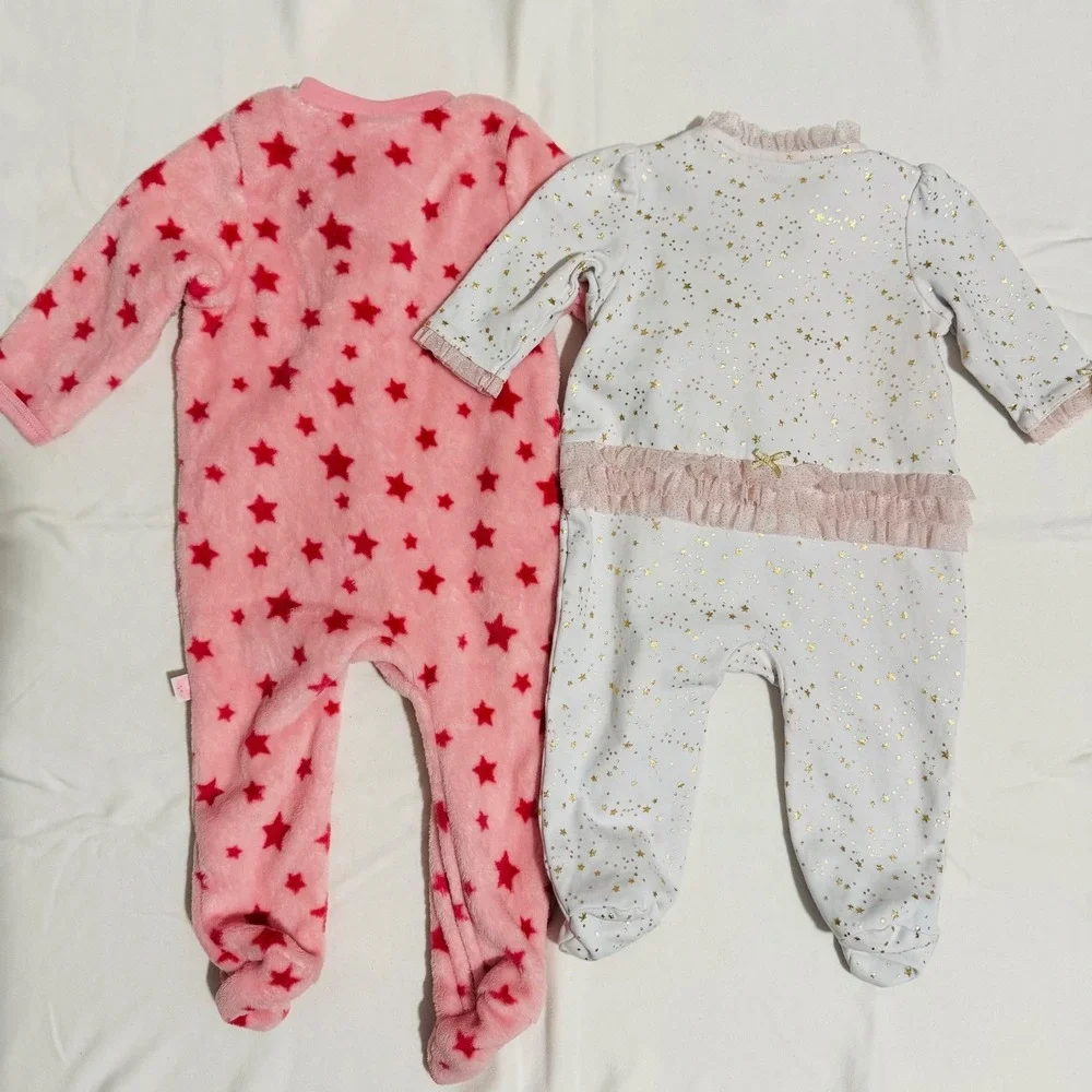 6M Little Me Baby Girl Footed Pajamas Set 2pc Pink‎ Fleece Elephant Gold Star